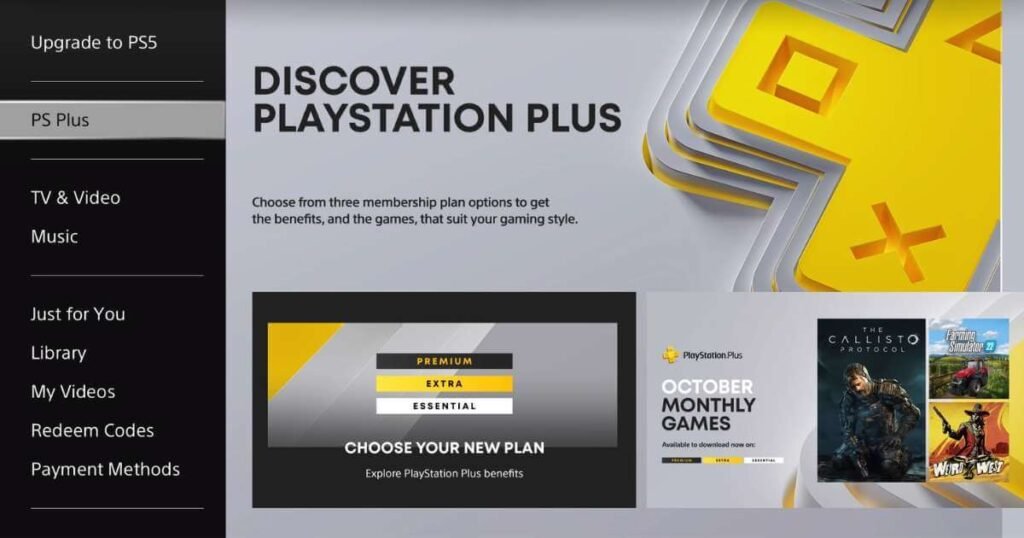Screenshot of the PlayStation Plus account sign up page on console.