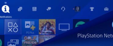 PlayStation 4 home screen with game and app icons overlaid with the PlayStation Network logo.