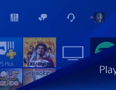 PlayStation Network logo and PlayStation 4 home screen icons.