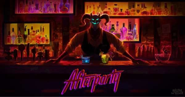 Afterparty logo shown under a demon bartender.