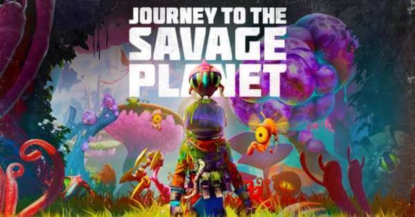 Journey to the Savage Planet logo shown with the protagonist and various creatures.