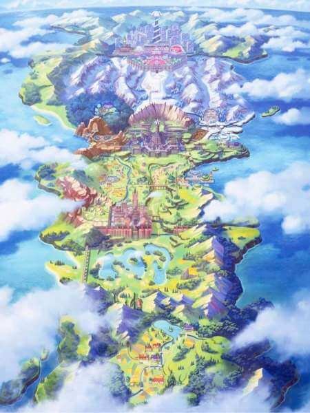 Map of the Galar region in Pokemon.