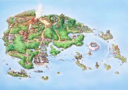 Map of the Hoenn region in Pokemon.