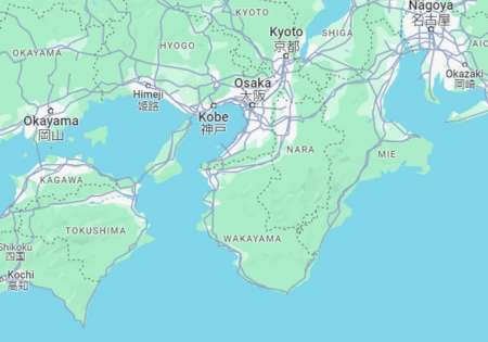 Map showing the real-world Pokemon region of Kansai.