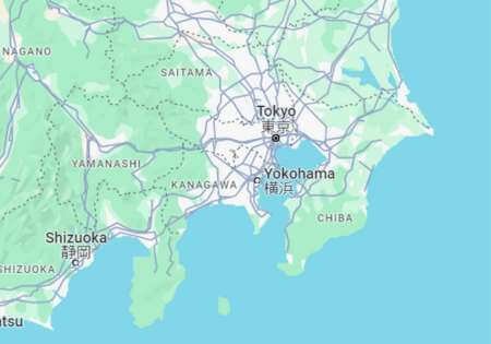 Google Map showing the Kanto region of Japan.