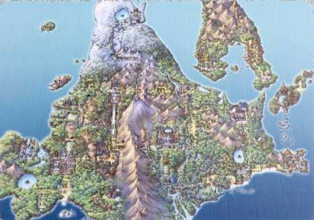 Map of the Sinnoh region in Pokemon.